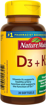 Nature Made Vitamin D3 K2, 5000 IU (125 Mcg) Vitamin D, Dietary Supplement for Bone, Teeth, Muscle and Immune Health Support, 30 Softgels, 30 Day Supply - Supply Center USA