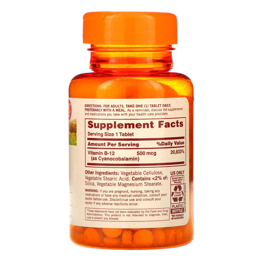 Sundown Naturals, B-12, 500 mcg, 200 Tablets - HealthCentralUSA