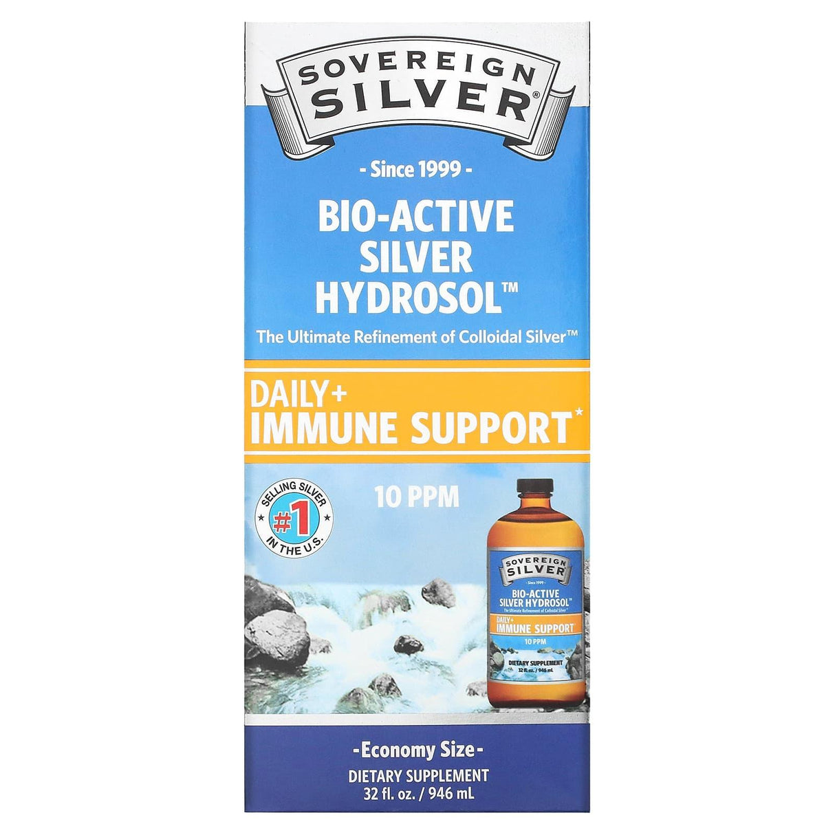 Sovereign Silver, Bio-Active Silver Hydrosol, 10 ppm, 16 fl oz (473 ml) - Supply Center USA