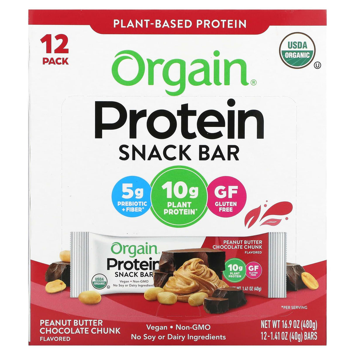 Orgain, Organic Plant-Based Protein Snack Bar, S'mores, 12 Bars, 1.41 oz (40 g) Each - Supply Center USA