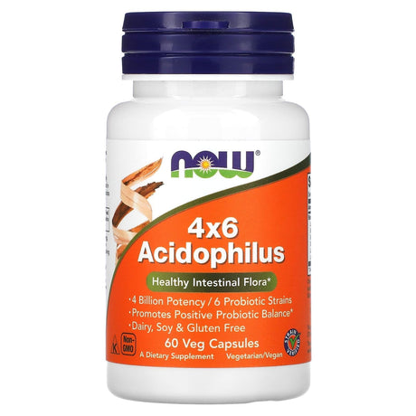 NOW Foods, 4x6 Acidophilus, 120 Veg Capsules - Supply Center USA