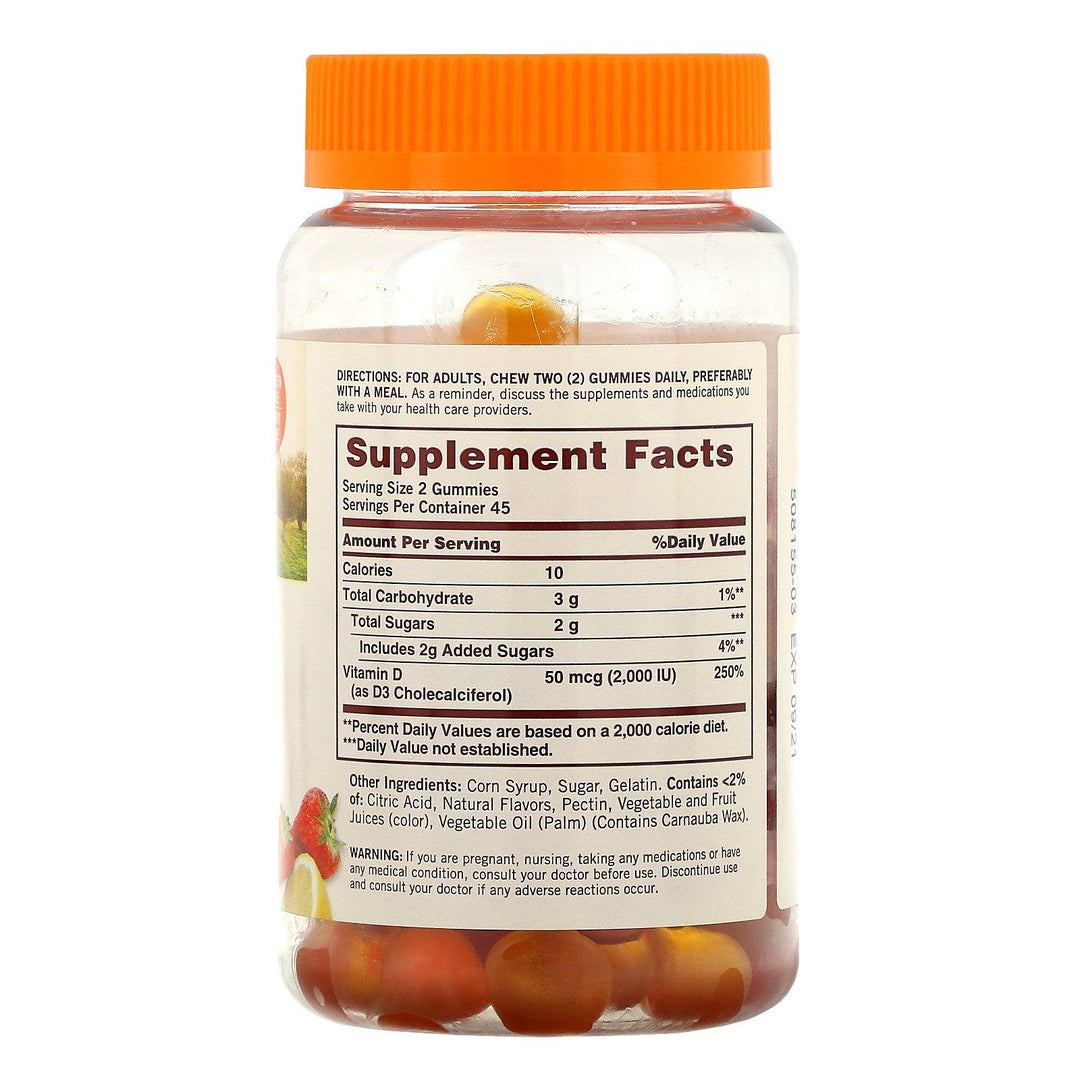 Sundown Naturals, Vitamin D3 Gummies, Strawberry, Orange, & Lemon Flavored, 25 mcg (1,000 IU), 90 Gummies - HealthCentralUSA