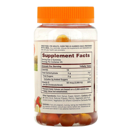 Sundown Naturals, Vitamin D3 Gummies, Strawberry, Orange, & Lemon Flavored, 25 mcg (1,000 IU), 90 Gummies - Supply Center USA