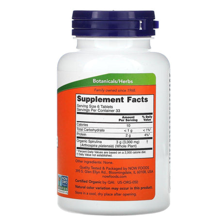 Now Foods, Certified Organic Spirulina, 500 mg, 200 Tablets - Supply Center USA