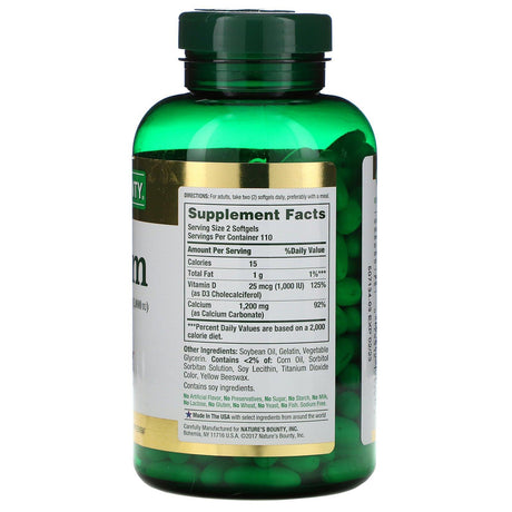 Nature's Bounty, Calcium Plus Vitamin D3, 1,200 mg, 220 Rapid Release Softgels - Supply Center USA