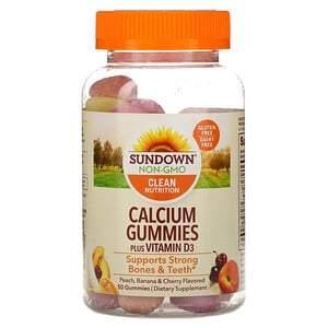 Sundown Naturals, Calcium Gummies, Plus Vitamin D3, Peach, Banana and Cherry Flavored, 50 Gummies - Supply Center USA