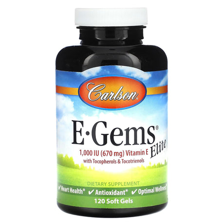 Carlson, E-Gems Elite, Vitamin E with Tocopherols & Tocotrienols, 670 mg (1,000 IU), 60 Soft Gels - Supply Center USA