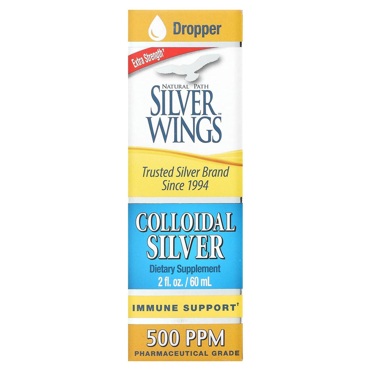 Natural Path Silver Wings, Colloidal Silver, Extra Strength, 500 PPM, 4 fl oz (120 ml) - Supply Center USA