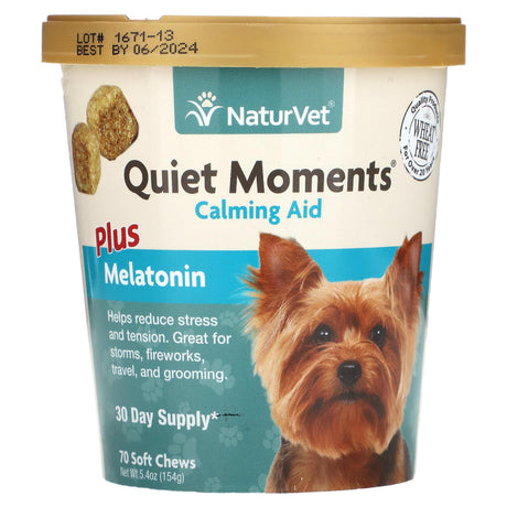 NaturVet, Quiet Moments, Calming Aid Plus Melatonin, For Dogs, 70 Soft Chews, 5.4 oz (154 g) - Supply Center USA