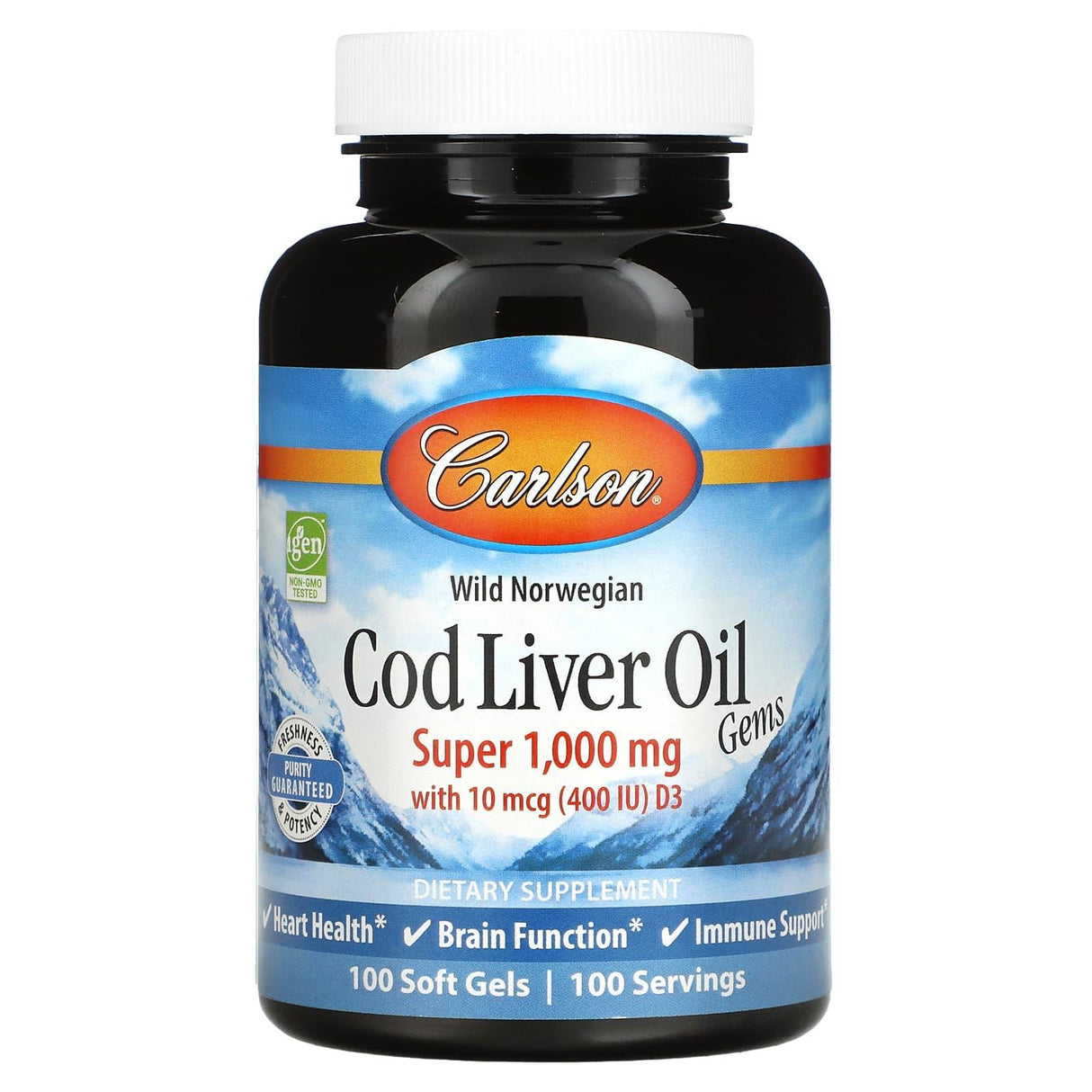 Carlson, Wild Norwegian, Cod Liver Oil Gems, 1,000 mg, 100 Soft Gels - Supply Center USA