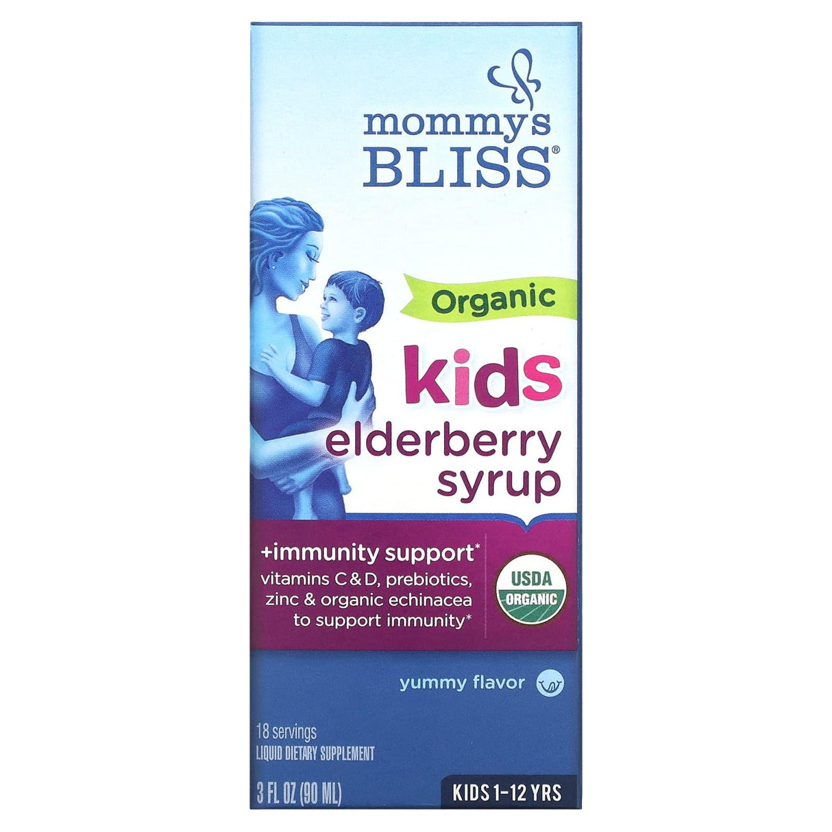 Mommy's Bliss, Kids, 1-12 Yrs, Organic Elderberry Syrup + Immunity Boost, 3 fl oz (90 ml) - Supply Center USA