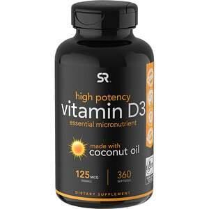 Sports Research, Vitamin D3 with Coconut Oil, 125 mcg (5,000 IU), 360 Softgels - Supply Center USA