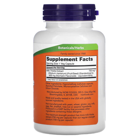 NOW Foods, Milk Thistle Extract, Maximum Strength, 750 mg, 90 Veg Capsules - Supply Center USA