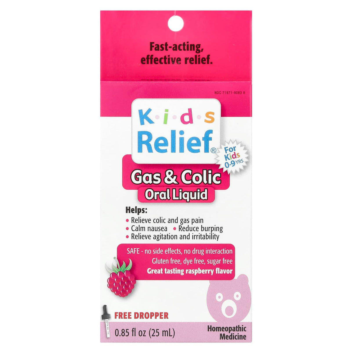 Homeolab USA, Kids Relief®, Gas & Colic Oral Liquid, For Kids 0-9 Yrs, Raspberry, 0.85 fl oz (25 ml) - Supply Center USA