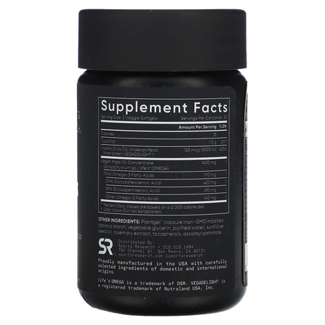 Sports Research, Vegan Omega + D3, 60 Veggie Softgels - Supply Center USA