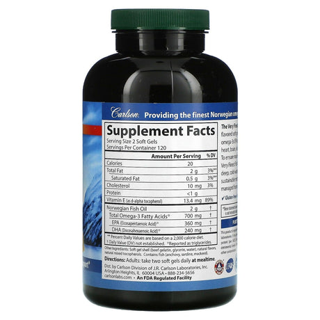 Carlson, The Very Finest Fish Oil, Natural Lemon, 350 mg, 120 Soft Gels - Supply Center USA