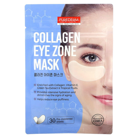 Purederm, Eye Zone Beauty Mask, Collagen, 30 Pre-Moistened Sheets, 0.88 oz (25 g) Each - Supply Center USA