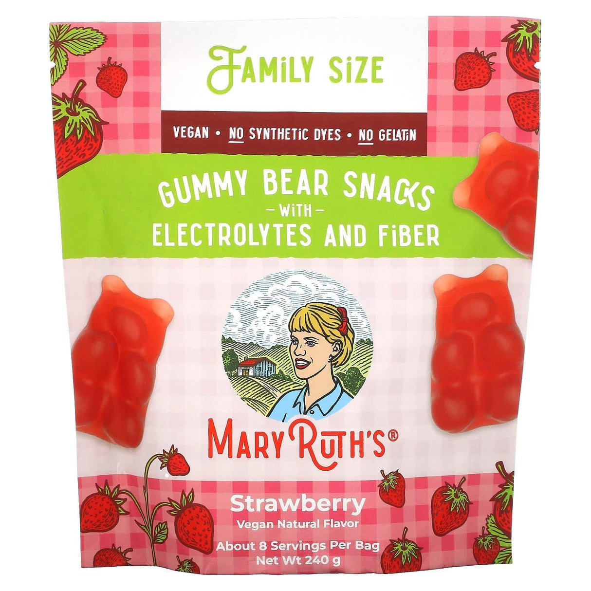 MaryRuth Organics, Gummy Bear Snacks with Electrolytes and Fiber, Papaya, 240 g - Supply Center USA