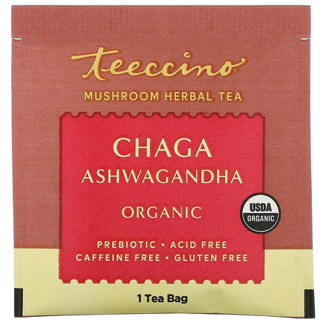 Teeccino, Mushroom Herbal Tea, Organic Chaga Ashwagandha, Caffeine Free , 10 Tea Bags, 2.12 oz (60 g) - Supply Center USA