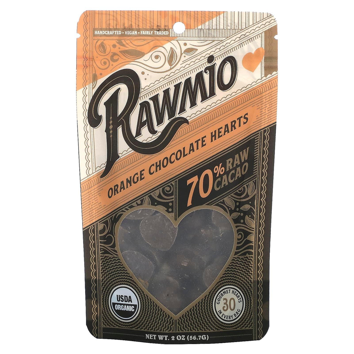 Rawmio, Dark Chocolate Hearts, 70% Raw Cacao, 2 oz (56.7 g) - Supply Center USA