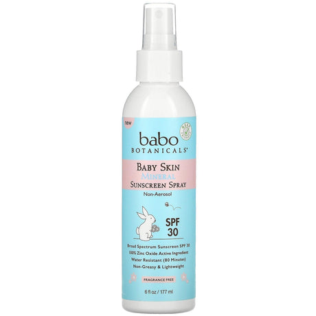 Babo Botanicals, Baby Skin Mineral Sunscreen Spray, SPF 30, Fragrance Free, 6 fl oz (177 ml) - Supply Center USA