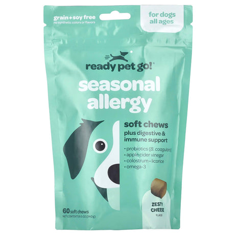 Ready Pet Go, Seasonal Allergy, For Dogs, All Ages, Zesty Cheese, 60 Soft Chews, 8.5 oz (240 g) - Supply Center USA