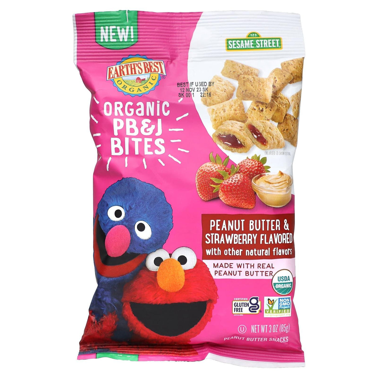 Earth's Best, Organic PB&J Bites, For Ages 2+, Peanut Butter & Strawberry, 3 oz (85 g) - Supply Center USA