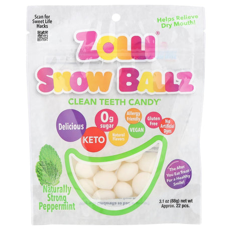 Zollipops, Zolli® Snow Ballz, Naturally Strong Peppermint, Approx. 22 Pieces, 3.1 oz (88 g) - Supply Center USA