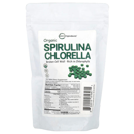 Micro Ingredients, Organic Spirulina Chlorella, 720 Tablets - Supply Center USA