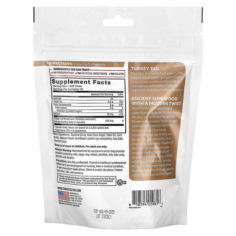 Force Factor, Modern Mushrooms, Turkey Tail, S'mores, 30 Superfood Soft Chews - Supply Center USA