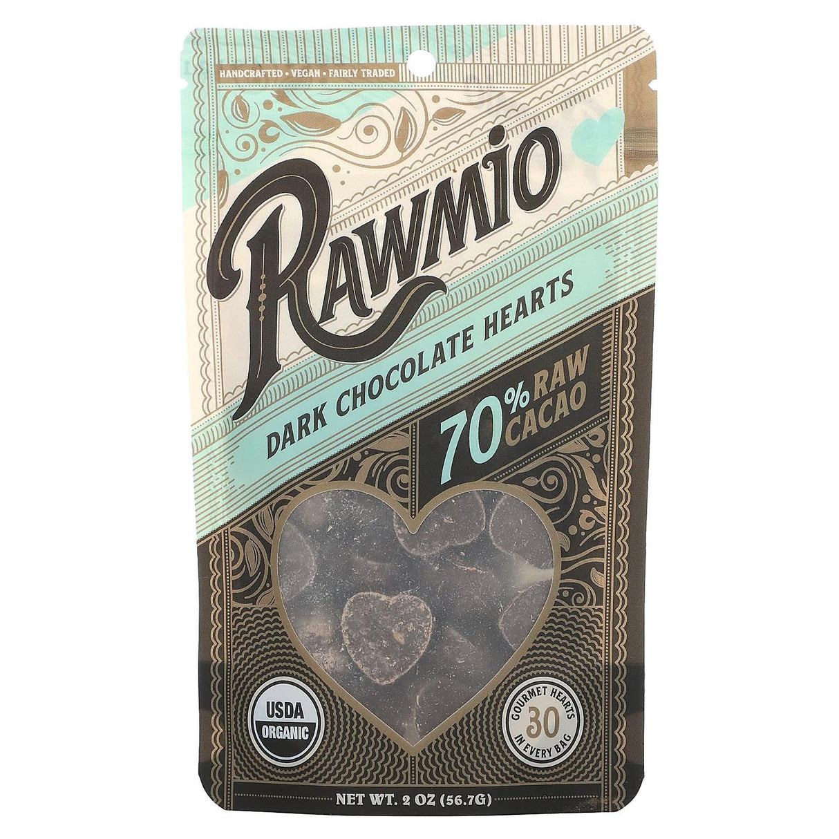 Rawmio, Dark Chocolate Hearts, 70% Raw Cacao, 2 oz (56.7 g) - Supply Center USA