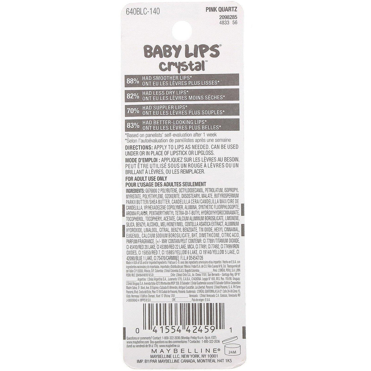 Maybelline, Baby Lips Crystal, Moisturizing Lip Balm, 140 Pink Quartz, 0.15 oz (4.4 g) - Supply Center USA