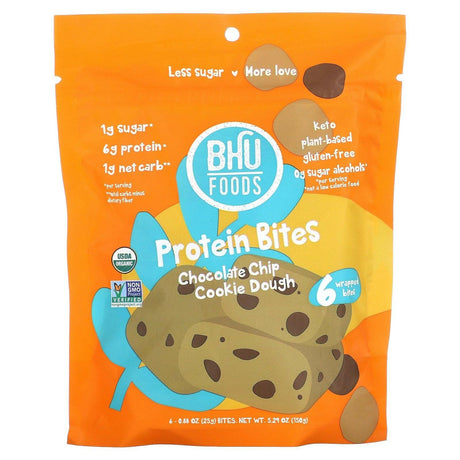 BHU Foods, Protein Bites, Chocolate Chip Cookie Dough, 6 Bites, 0.88 oz (25 g) Each - Supply Center USA