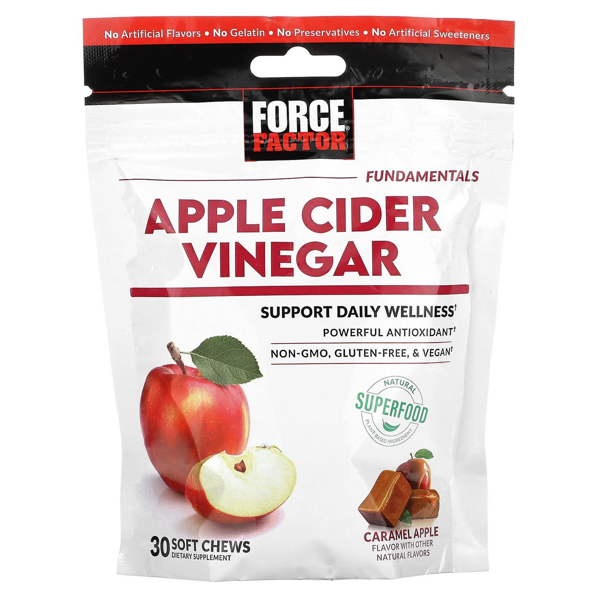 Force Factor, Apple Cider Vinegar, Caramel Apple, 30 Soft Chews - Supply Center USA