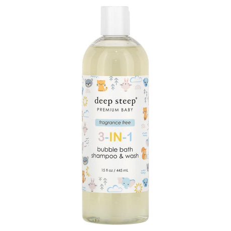 Deep Steep, Premium Baby, 3-in-1 Bubble Bath, Shampoo & Wash, Fragrance Free, 15 fl oz (445 ml) - Supply Center USA