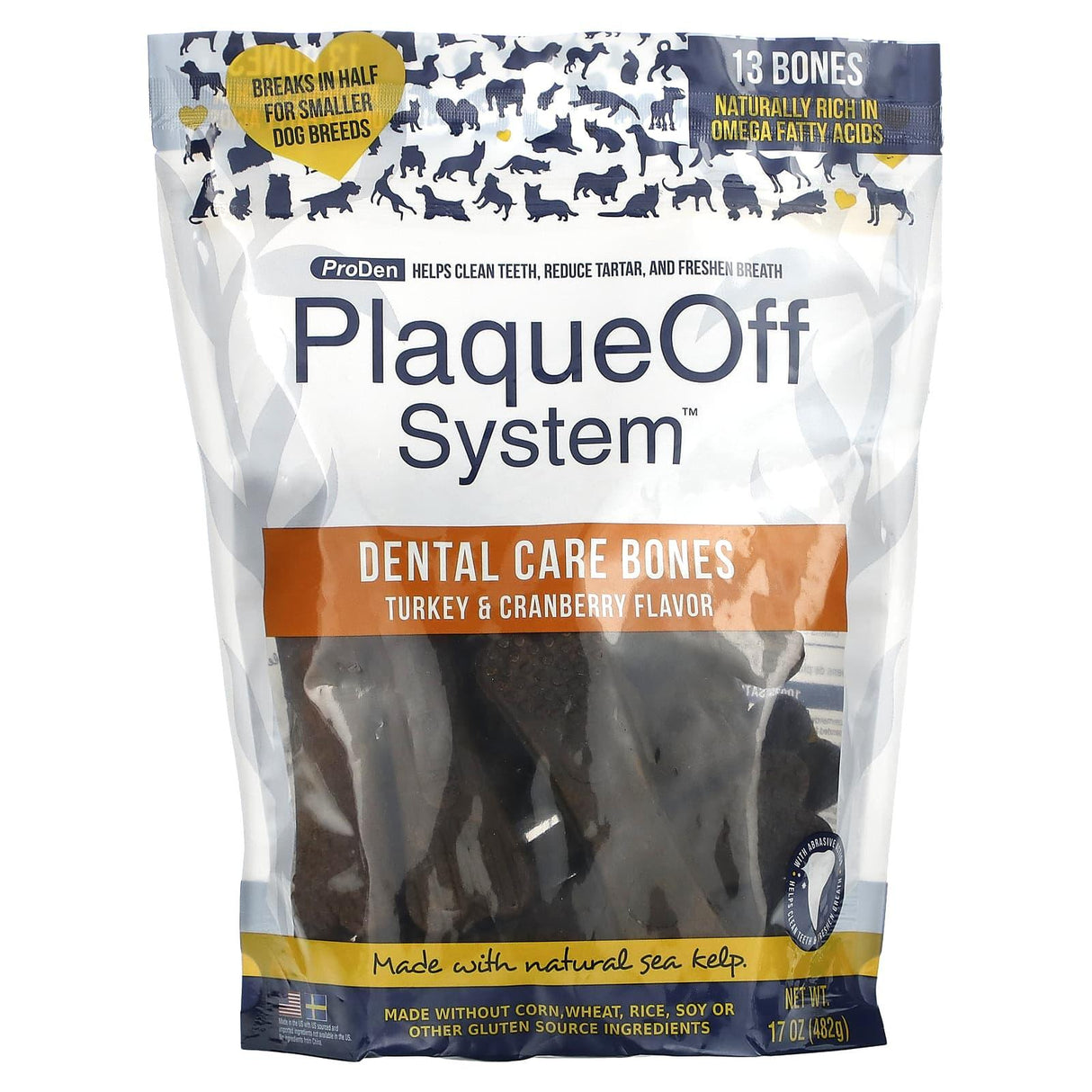 ProDen, PlaqueOff System, Dental Care Bones, For Dogs, Bacon, 13 Bones, 17 oz (482 g) - Supply Center USA