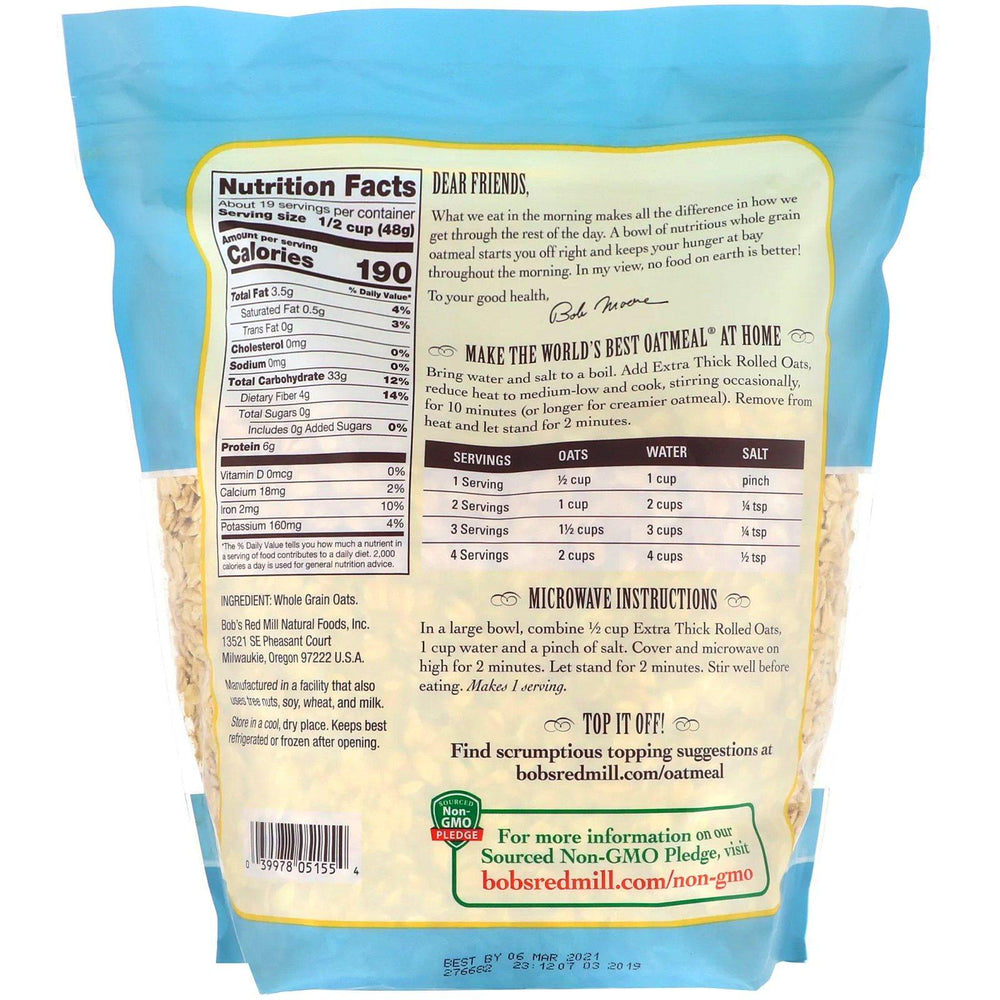 Bob's Red Mill, Extra Thick Rolled Oats, Whole Grain, 32 oz (907 g) - HealthCentralUSA