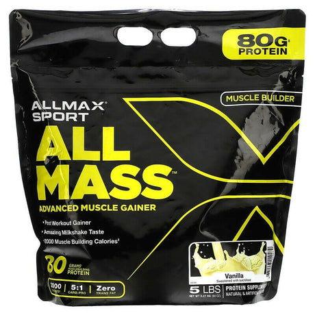 ALLMAX, Sport, All Mass, Advanced Muscle Gainer, Vanilla, 5 lbs, 2.27 kg (80 oz) - Supply Center USA