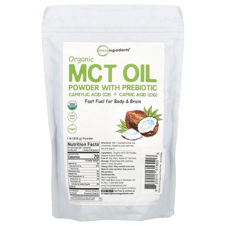 Micro Ingredients, Organic MCT Oil Powder With Prebiotic, 1 lb (454 g) - Supply Center USA