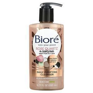 Biore, Daily Purifying Cleanser, Rose Quartz + Charcoal, 6.77 fl oz (200 ml) - Supply Center USA