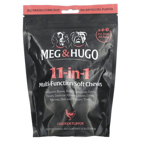 Meg & Hugo, 11-in-1 Multi-Function Soft Chews, For Dogs, All Ages, Chicken, 120 Soft Chews, 13.76 oz (390 g) - Supply Center USA