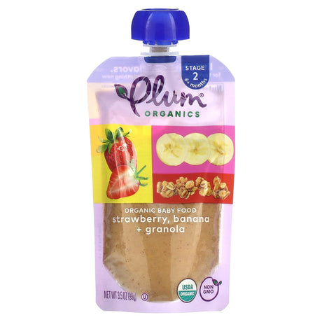 Plum Organics, Organic Baby Food, 6+ Months, Strawberry, Banana + Granola , 3.5 oz (99 g) - Supply Center USA