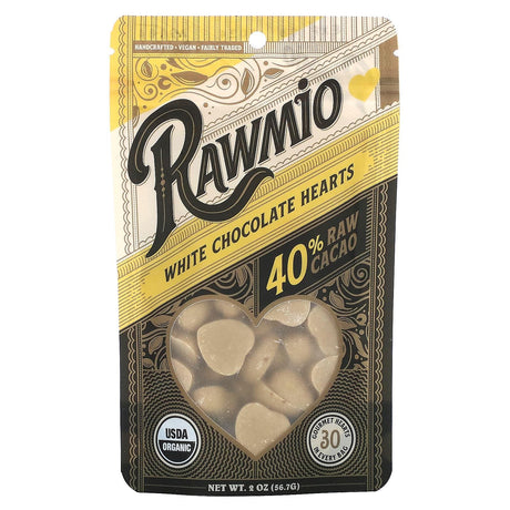 Rawmio, White Chocolate Hearts, 40% Raw Cacao, 2 oz (56.7 g) - Supply Center USA