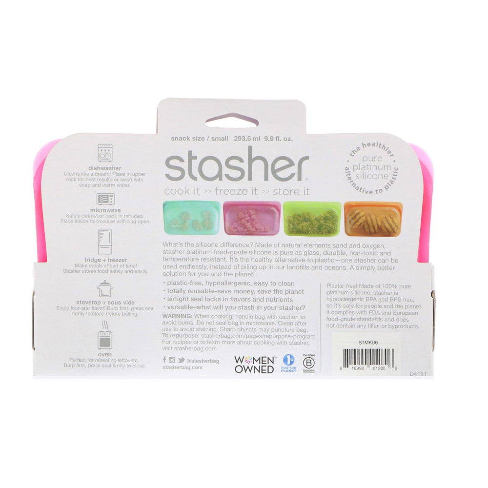 Stasher, Reusable Silicone Food Bag, Snack Size Small, Raspberry, 9.9 fl oz (293.5 ml) - HealthCentralUSA