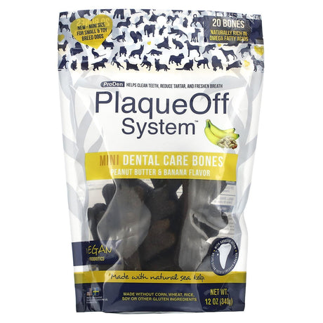 ProDen, PlaqueOff System, Mini Dental Care Bones, For Small & Toy Breed Dogs, Vegetable Fusion & Blueberry, 20 Bones, 12 oz (340 g) - Supply Center USA