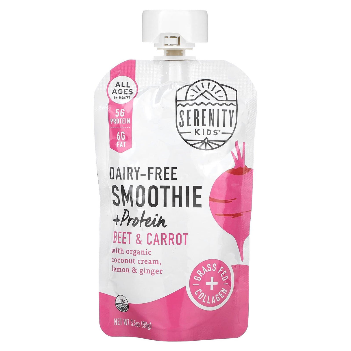 Serenity Kids, Dairy-Free Smoothie + Protein, All Ages 6+ Months, Beet & Carrot, 3.5 oz (99 g) - Supply Center USA