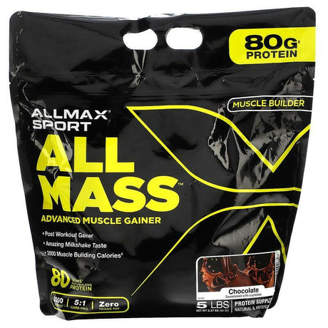 ALLMAX, Sport, All Mass, Advanced Muscle Gainer, Chocolate, 5 lbs, 2.27 kg (80 oz) - Supply Center USA