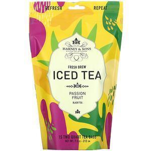 Harney & Sons, Fresh Brew Iced Tea, Passion Fruit Black Tea, 15 Tea Bags, 7.5 oz (212 g) - Supply Center USA