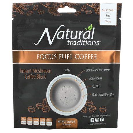 Organic Traditions, Focus Fuel Coffee, Instant Mushroom Coffee Blend, 5 oz (140 g) - Supply Center USA