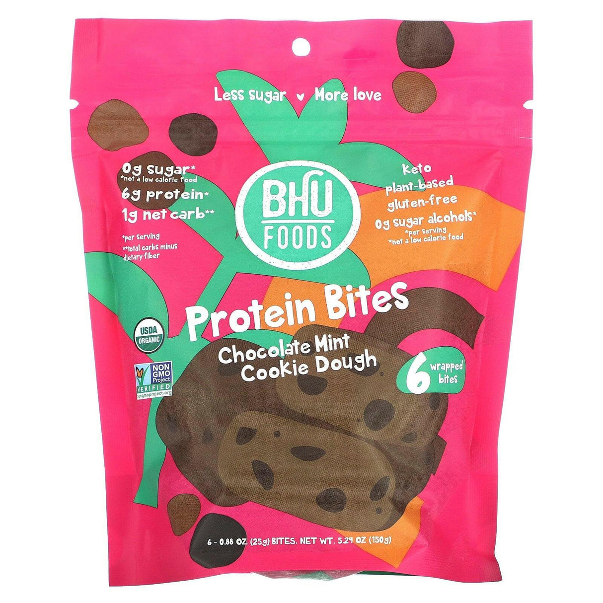 BHU Foods, Protein Bites, Chocolate Mint Cookie Dough, 6 Bites, 0.88 oz (25 g) Each - Supply Center USA